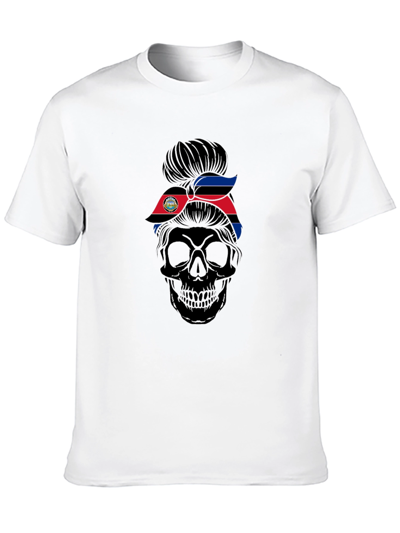 Skull Messy Bun Costa Rica Flag T-Shirt