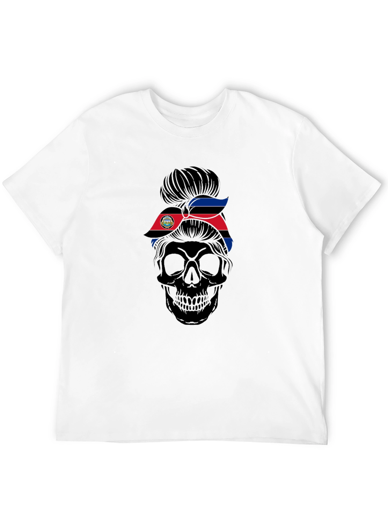 Skull Messy Bun Costa Rica Flag T-Shirt