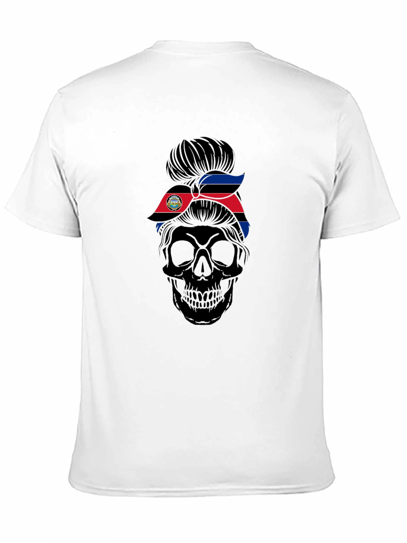 Skull Messy Bun Costa Rica Flag T-Shirt