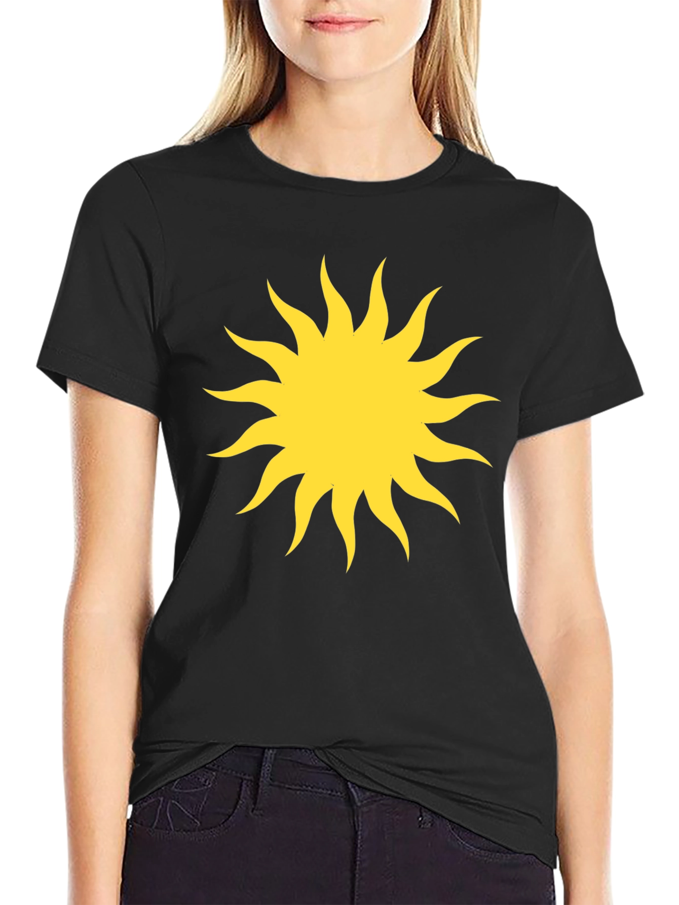 Black T-Shirt with Yellow Sun Graphic