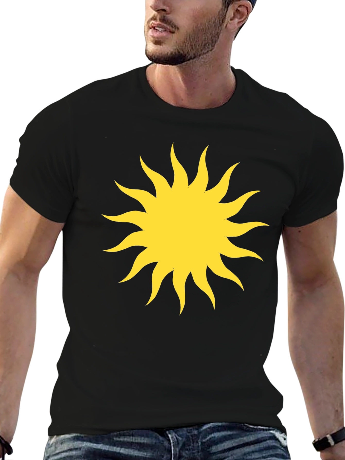 Black T-Shirt with Yellow Sun Graphic