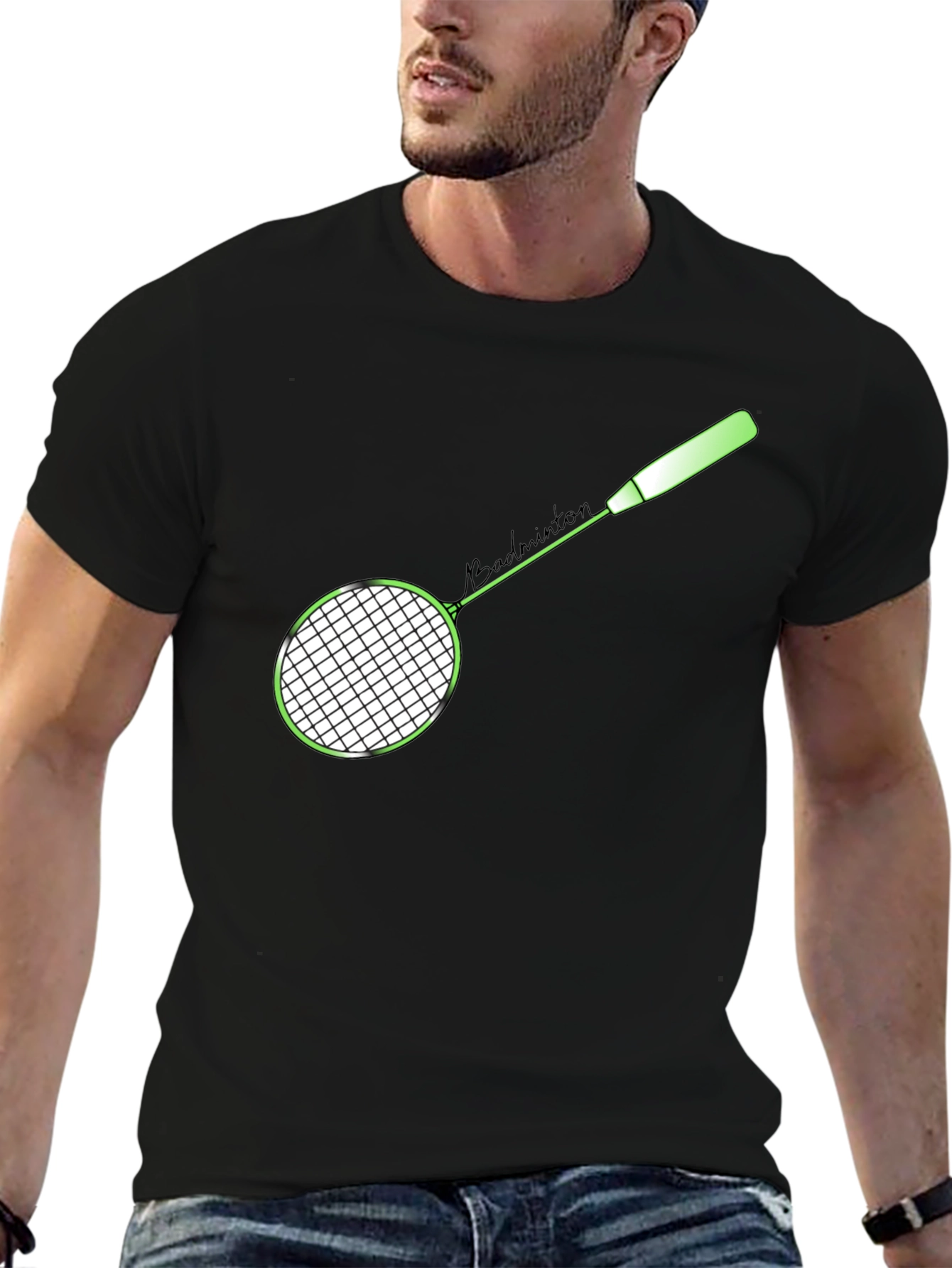 Badminton Racket Graphic T-Shirt - Sporty Casual Tee