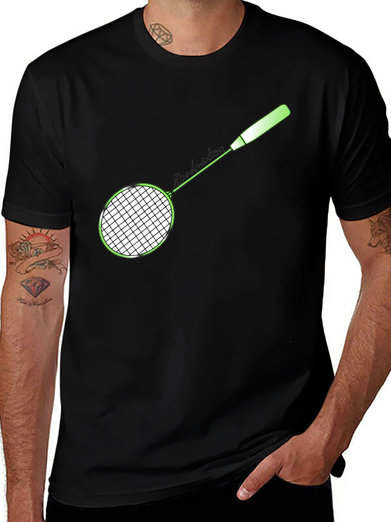 Badminton Racket Graphic T-Shirt - Sporty Casual Tee