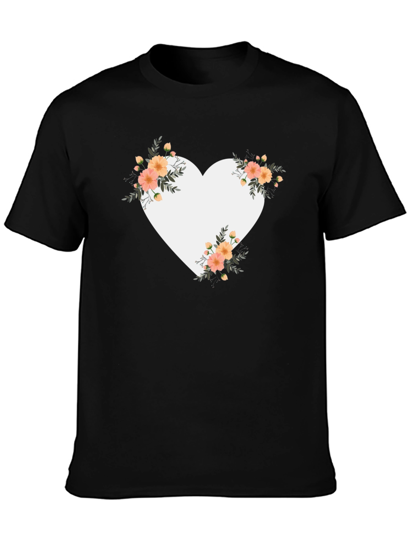 Floral Heart Graphic Black Tee
