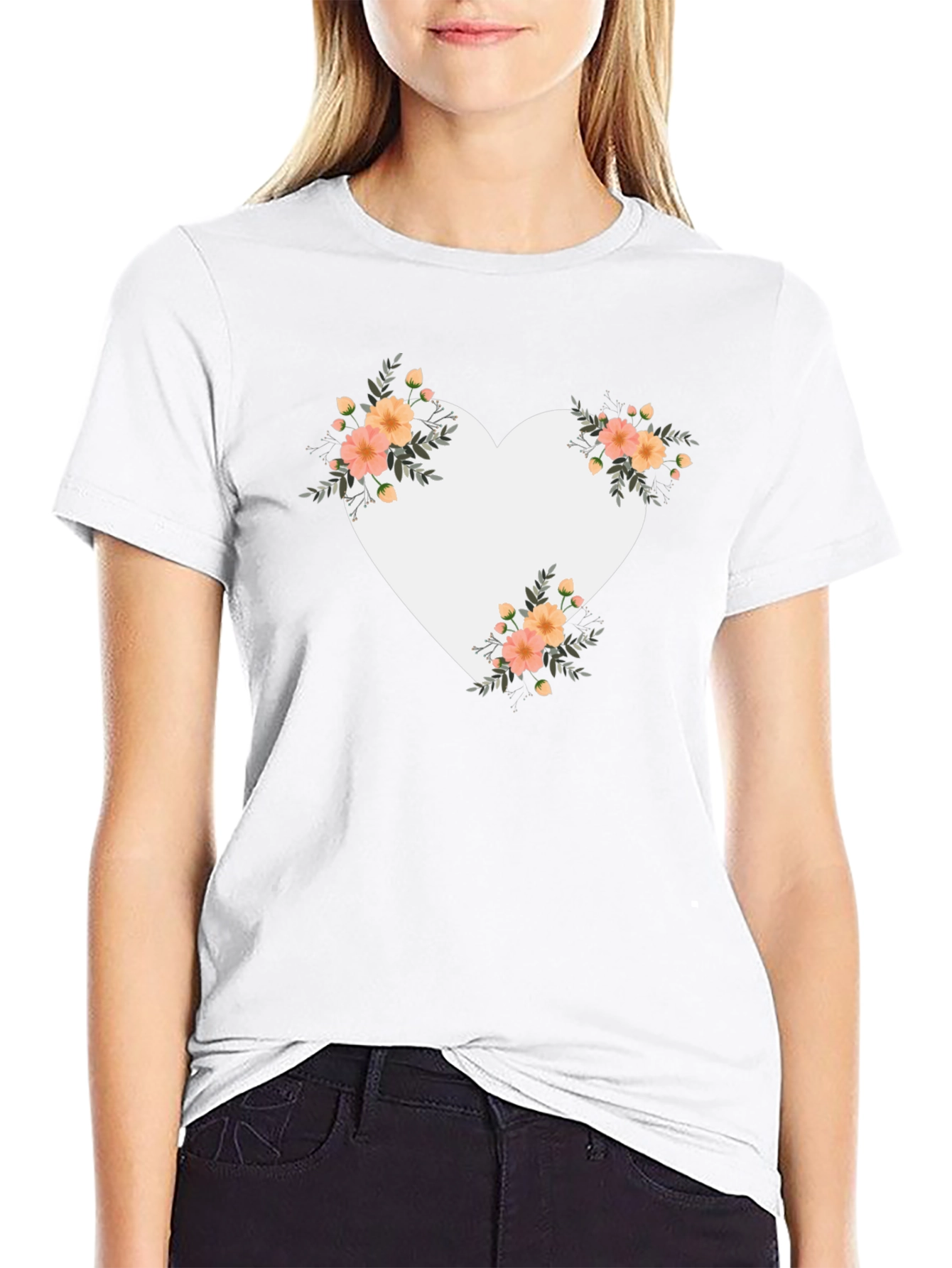 Floral Heart Graphic Black Tee