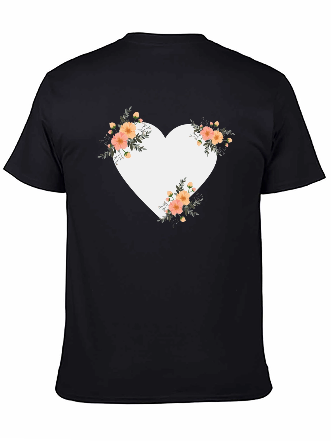 Floral Heart Graphic Black Tee
