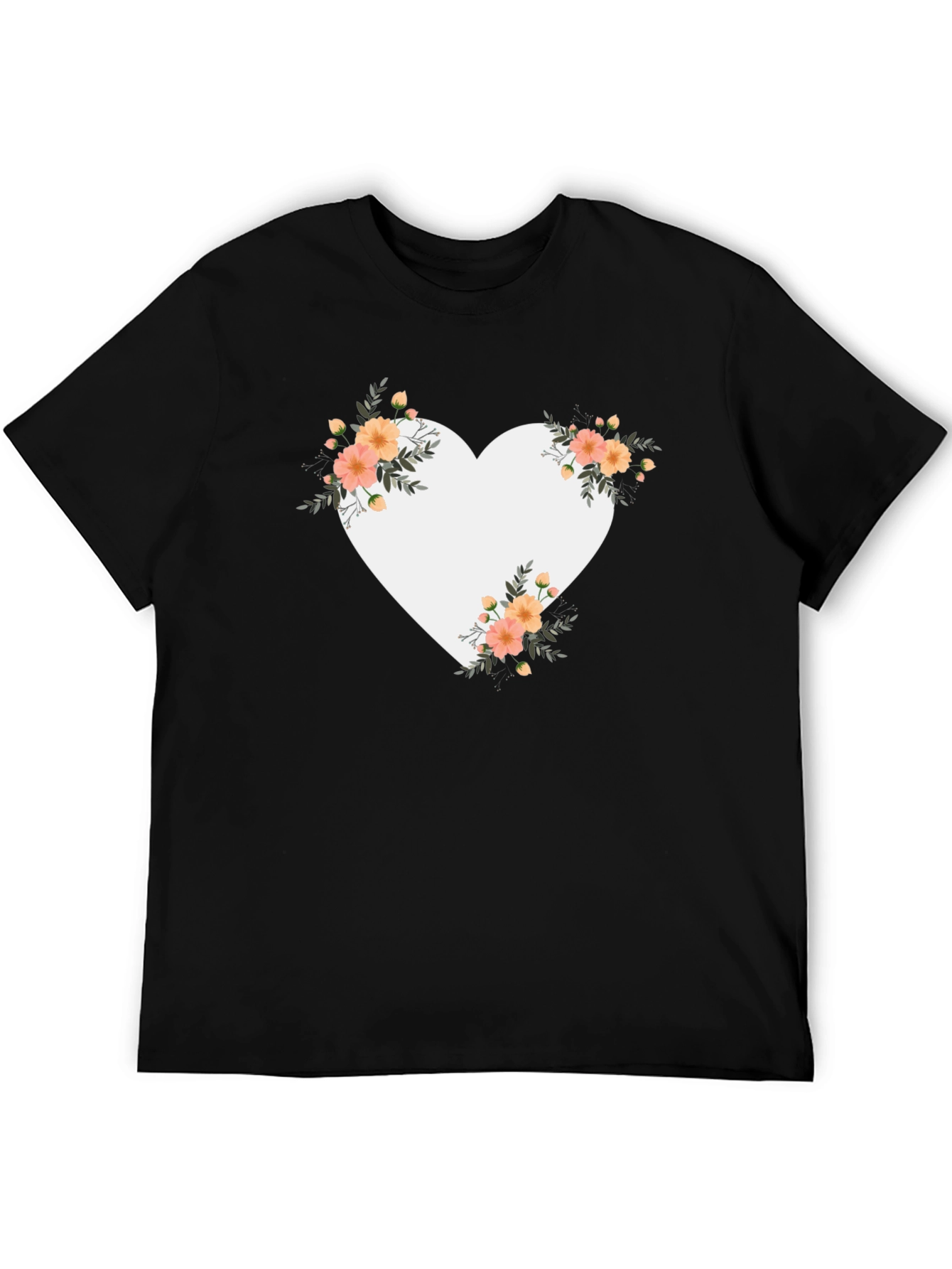 Floral Heart Graphic Black Tee