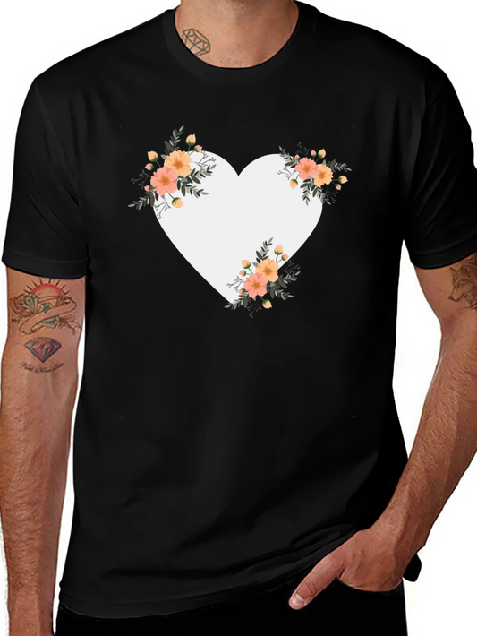 Floral Heart Graphic Black Tee