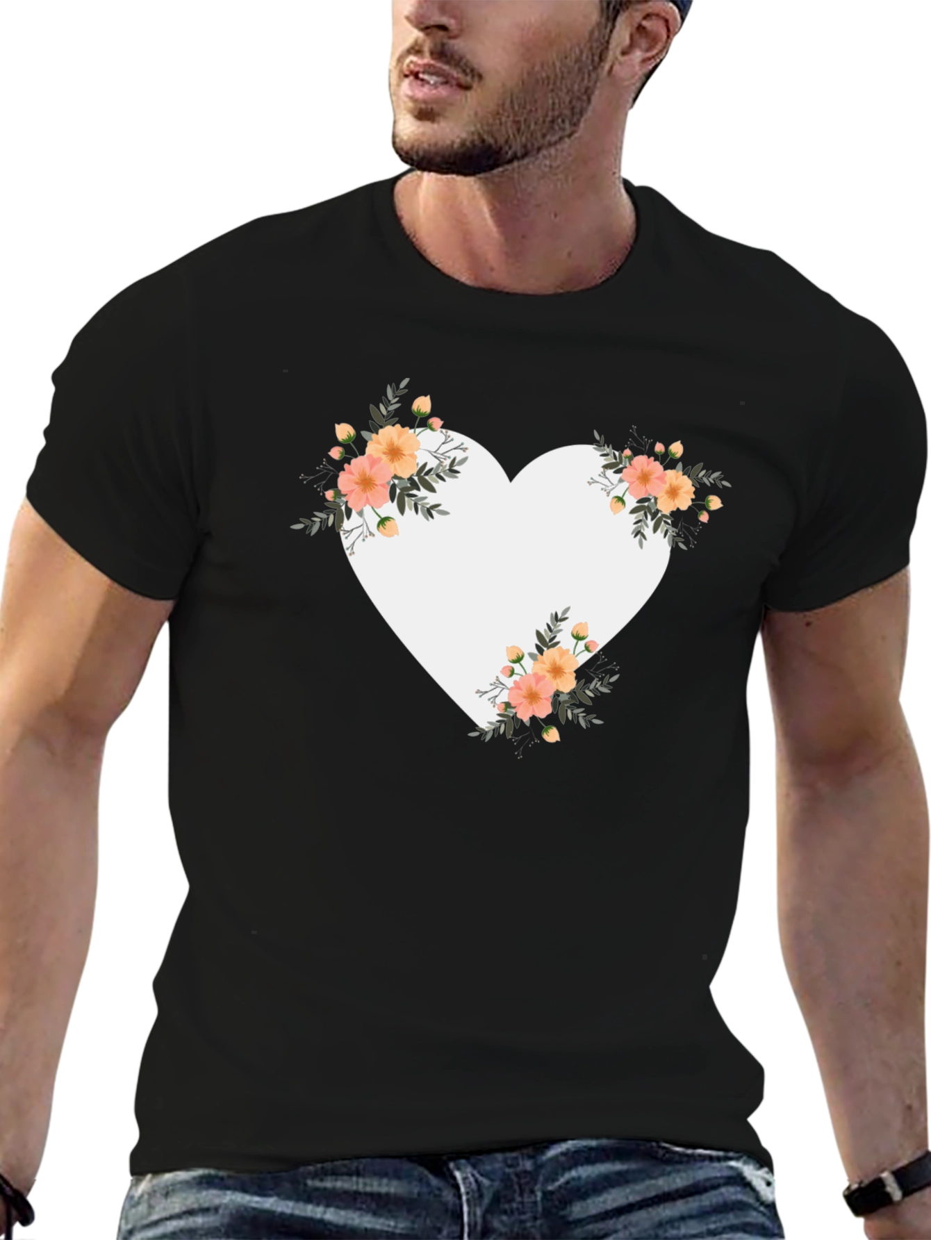 Floral Heart Graphic Black Tee