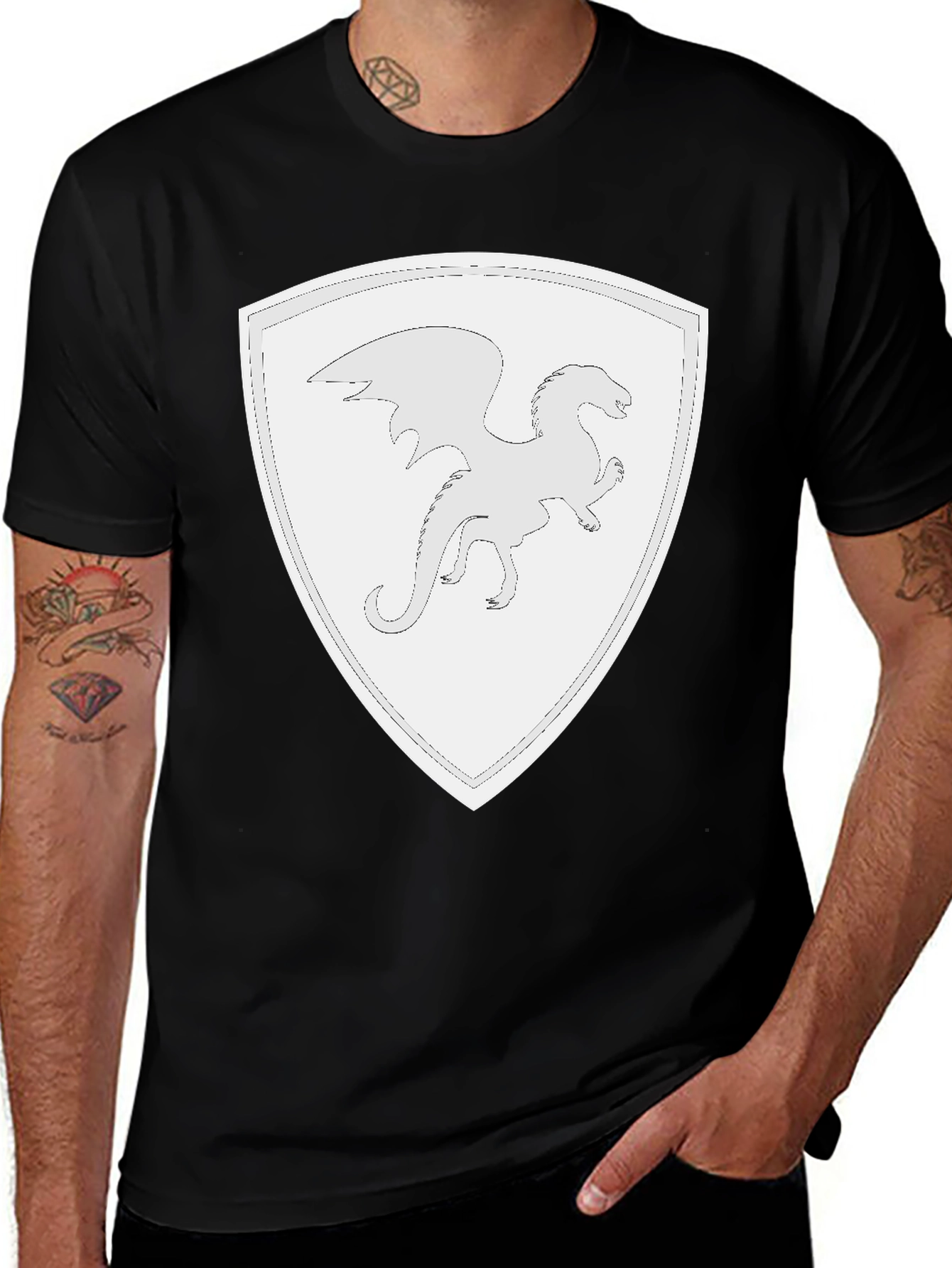 Dragon Shield Black T-Shirt - Fantasy Tee