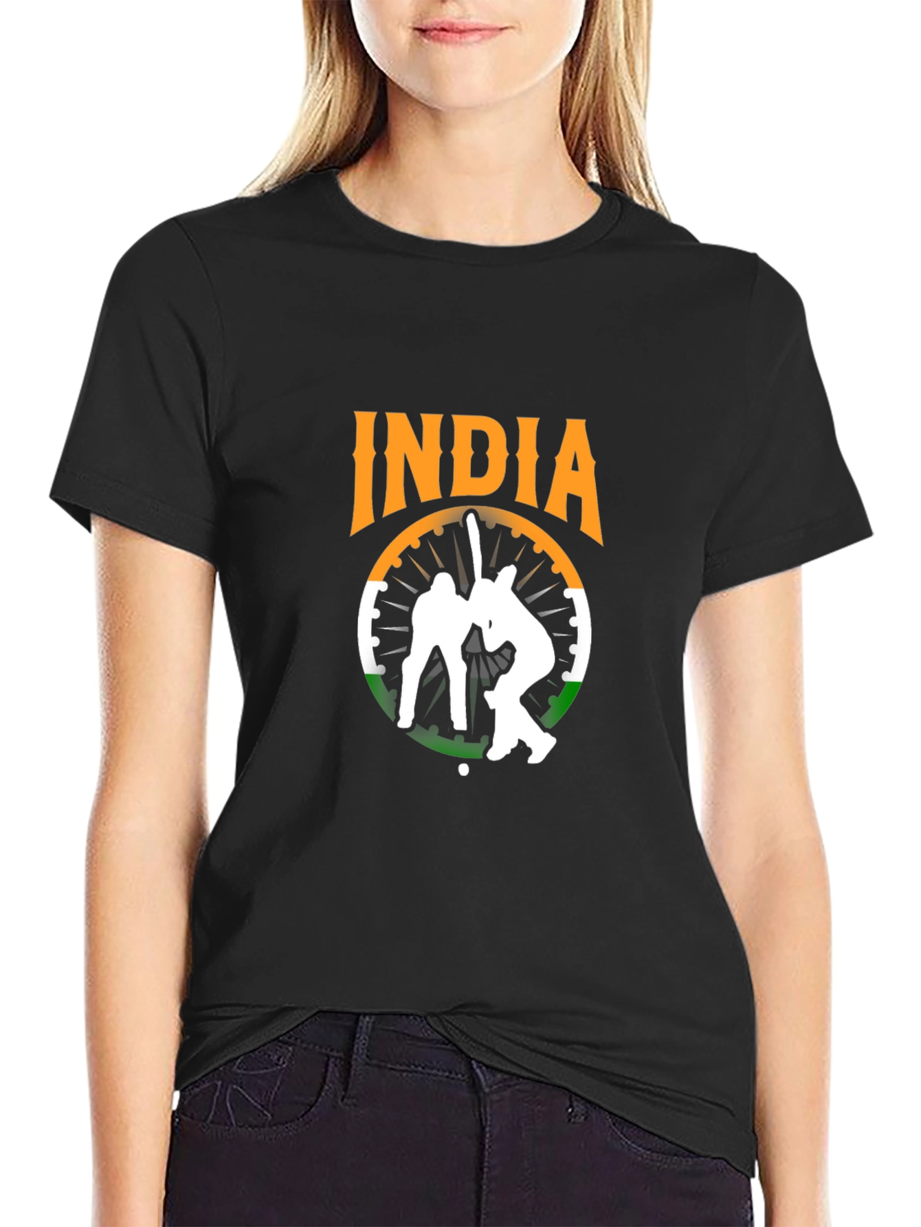 India Cricket Graphic Tee - Black Cotton T-Shirt