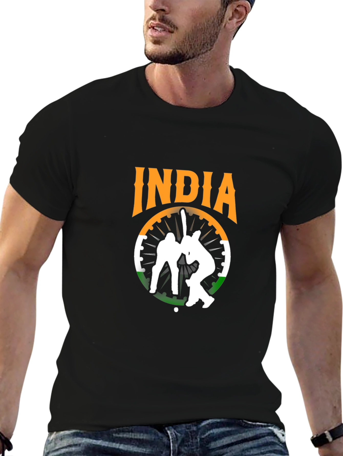 India Cricket Graphic Tee - Black Cotton T-Shirt