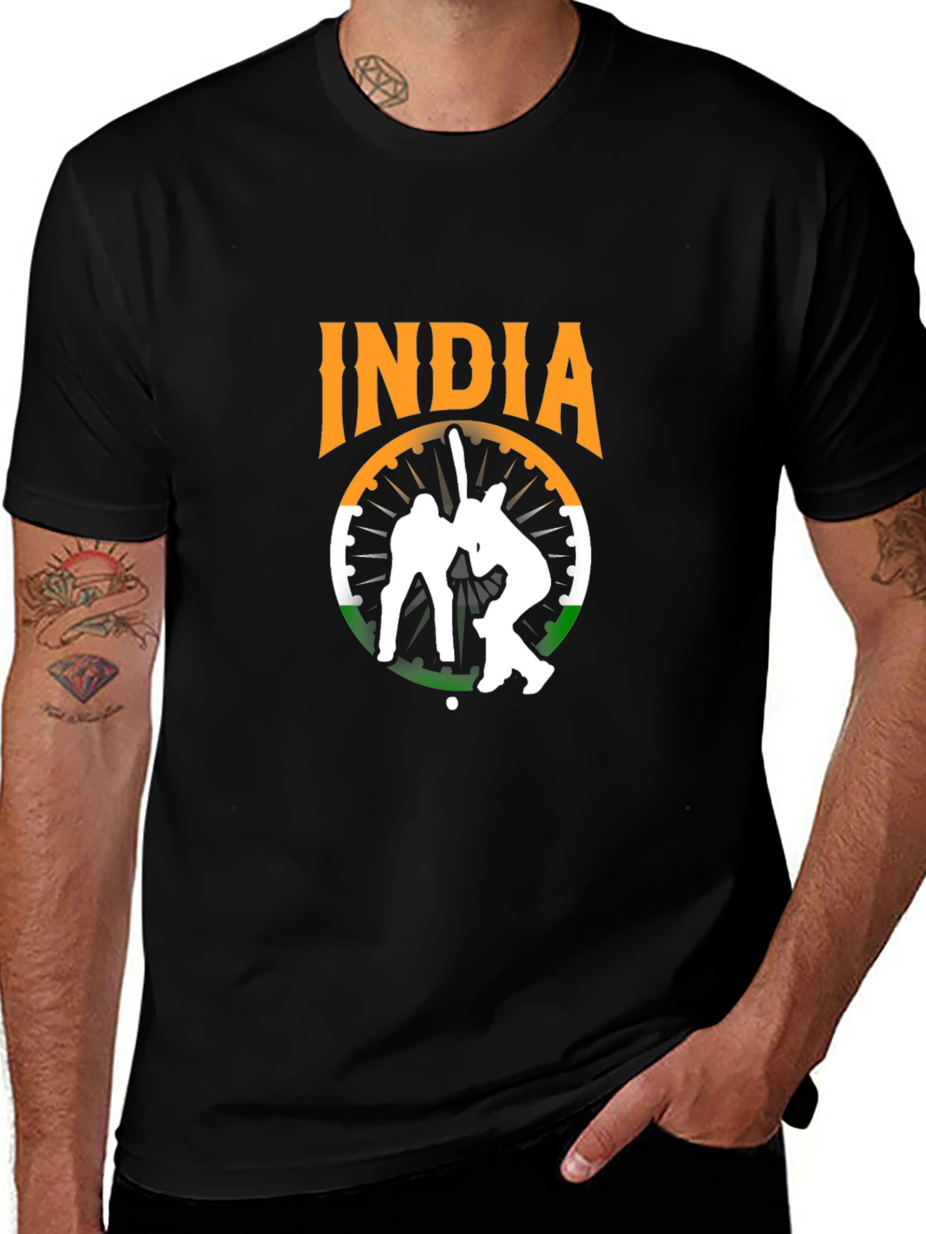 India Cricket Graphic Tee - Black Cotton T-Shirt