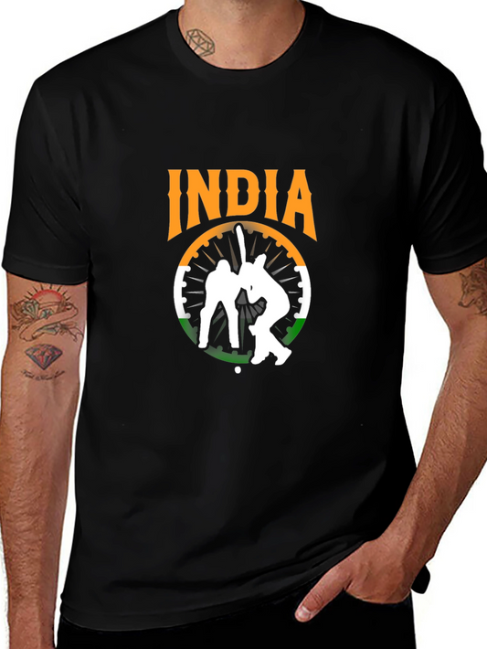 India Cricket Graphic Tee - Black Cotton T-Shirt