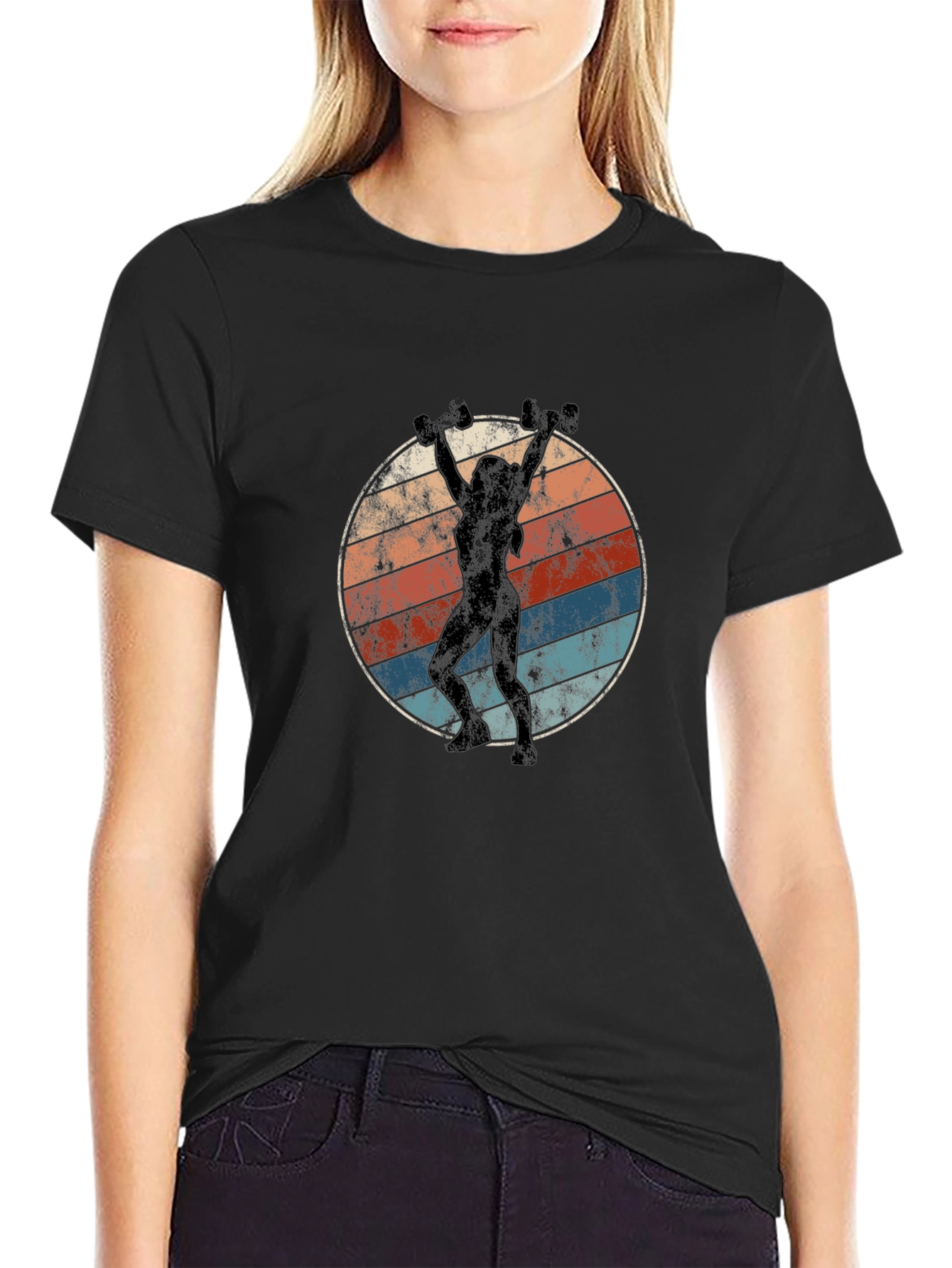 Retro Sunset Fitness T-Shirt - Black