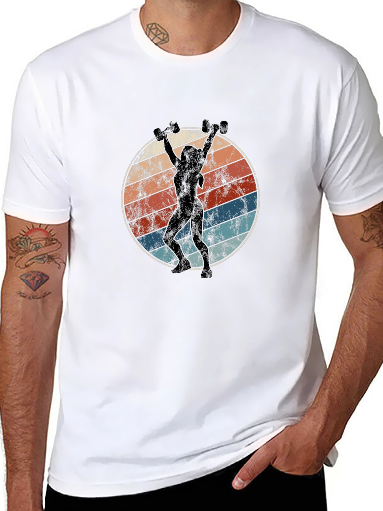 Retro Sunset Fitness T-Shirt - Black