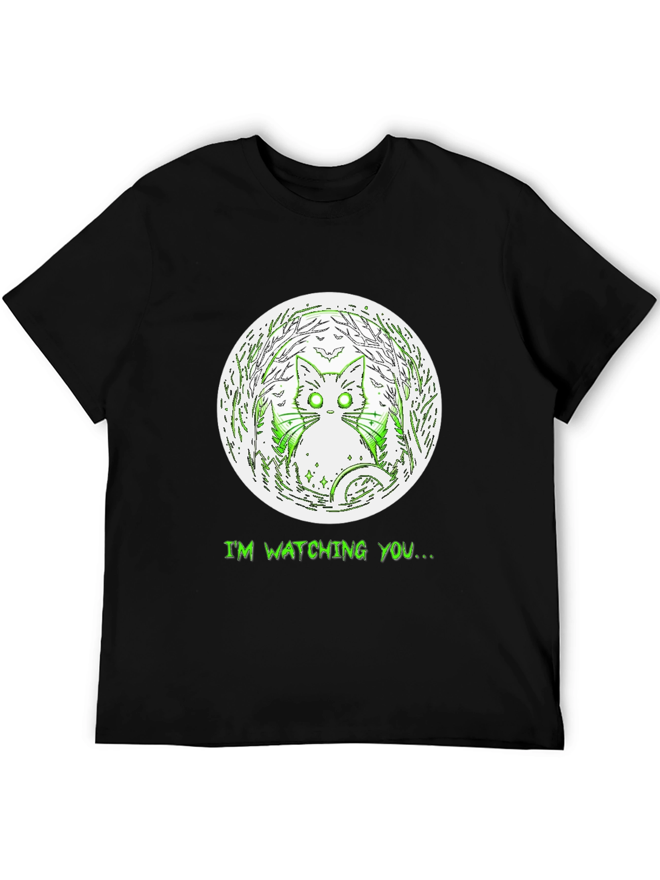 Watching Cat Graphic Tee - Mens Black T-Shirt
