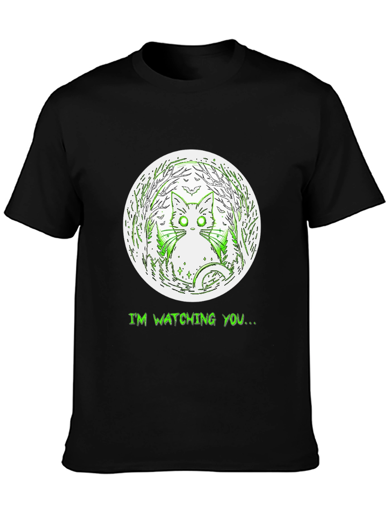 Watching Cat Graphic Tee - Mens Black T-Shirt