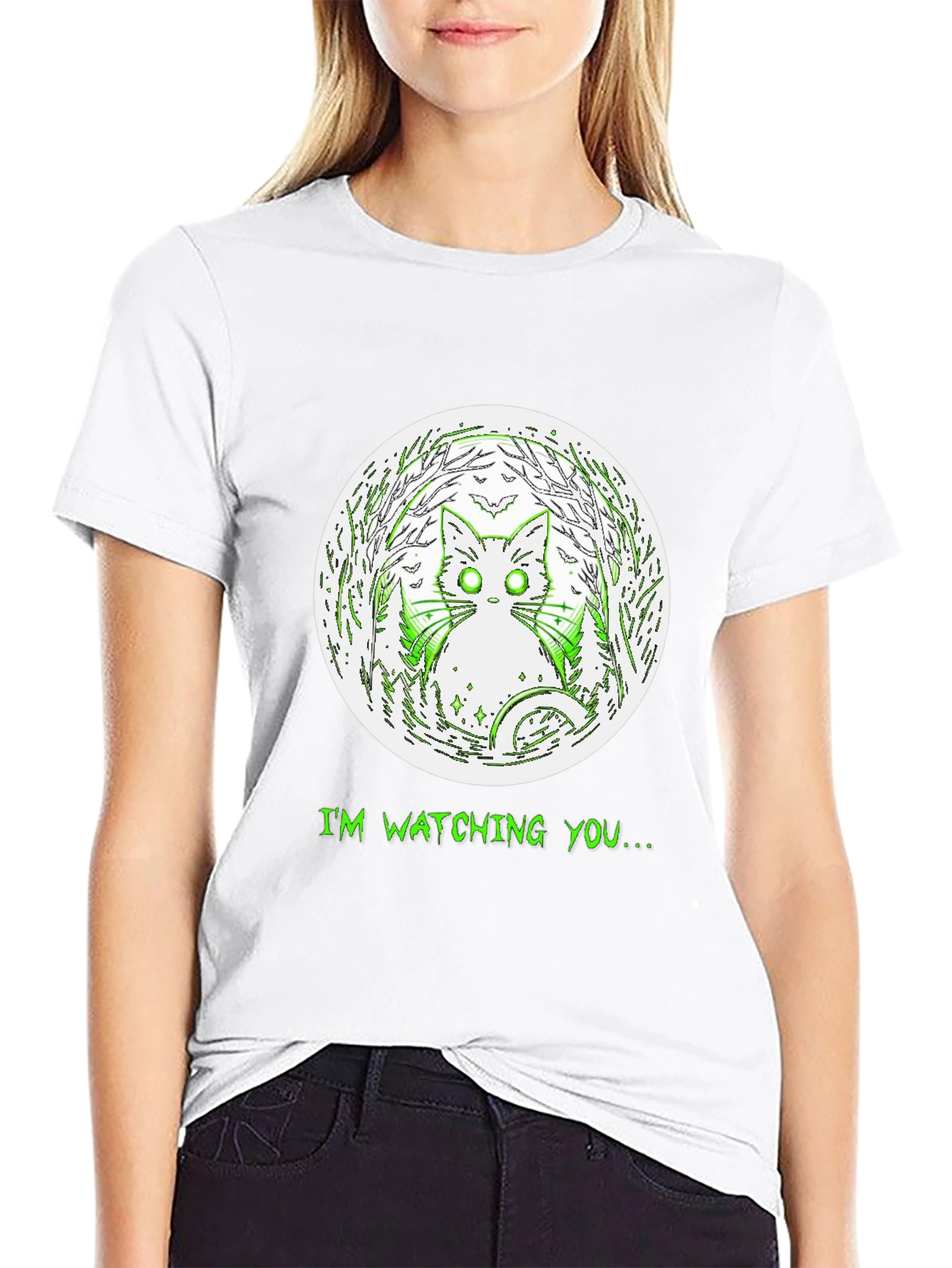 Watching Cat Graphic Tee - Mens Black T-Shirt