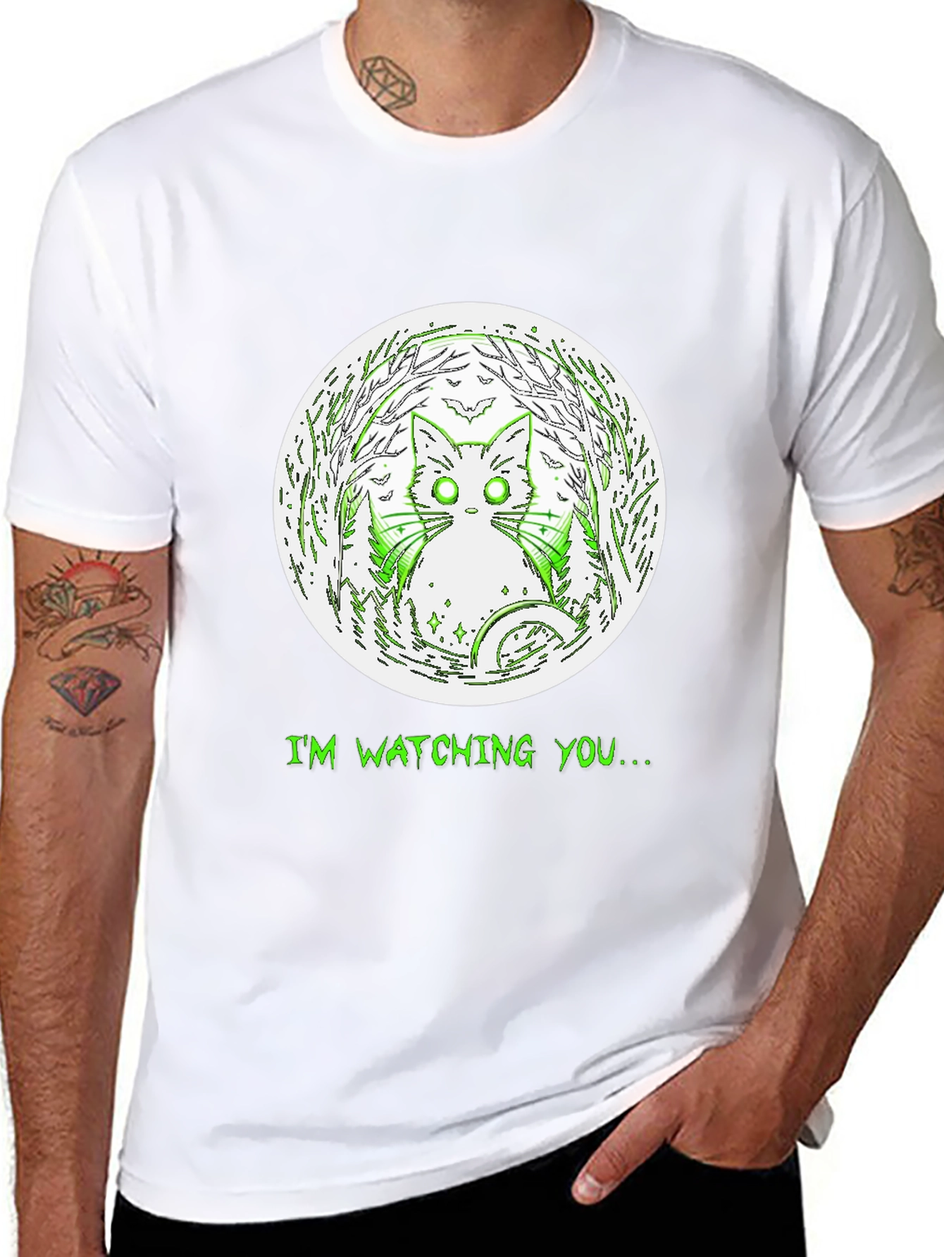 Watching Cat Graphic Tee - Mens Black T-Shirt