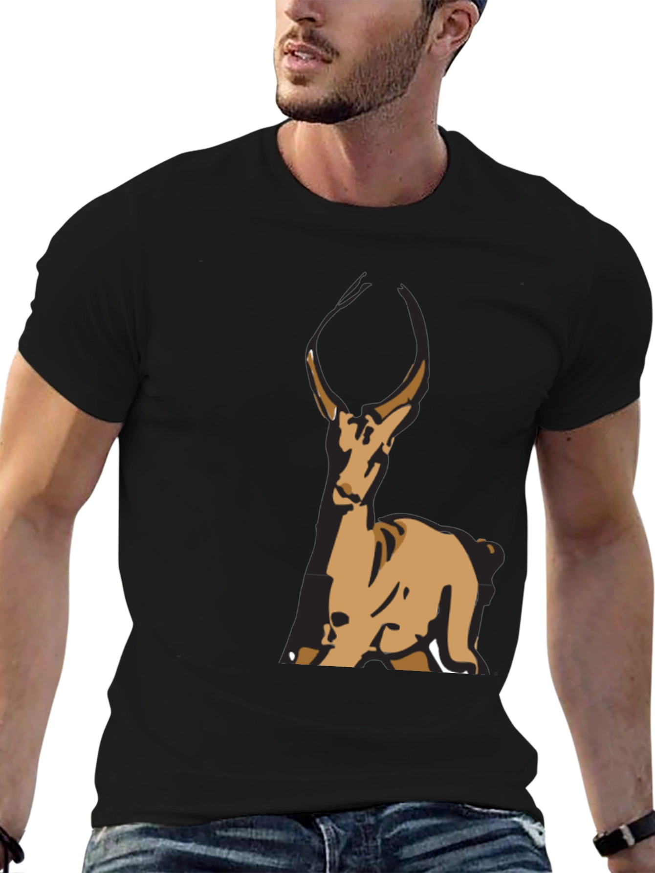 Deer Graphic Black T-Shirt - Casual Wear
