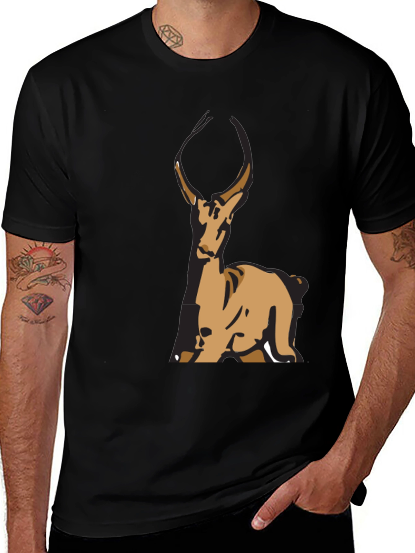 Deer Graphic Black T-Shirt - Casual Wear