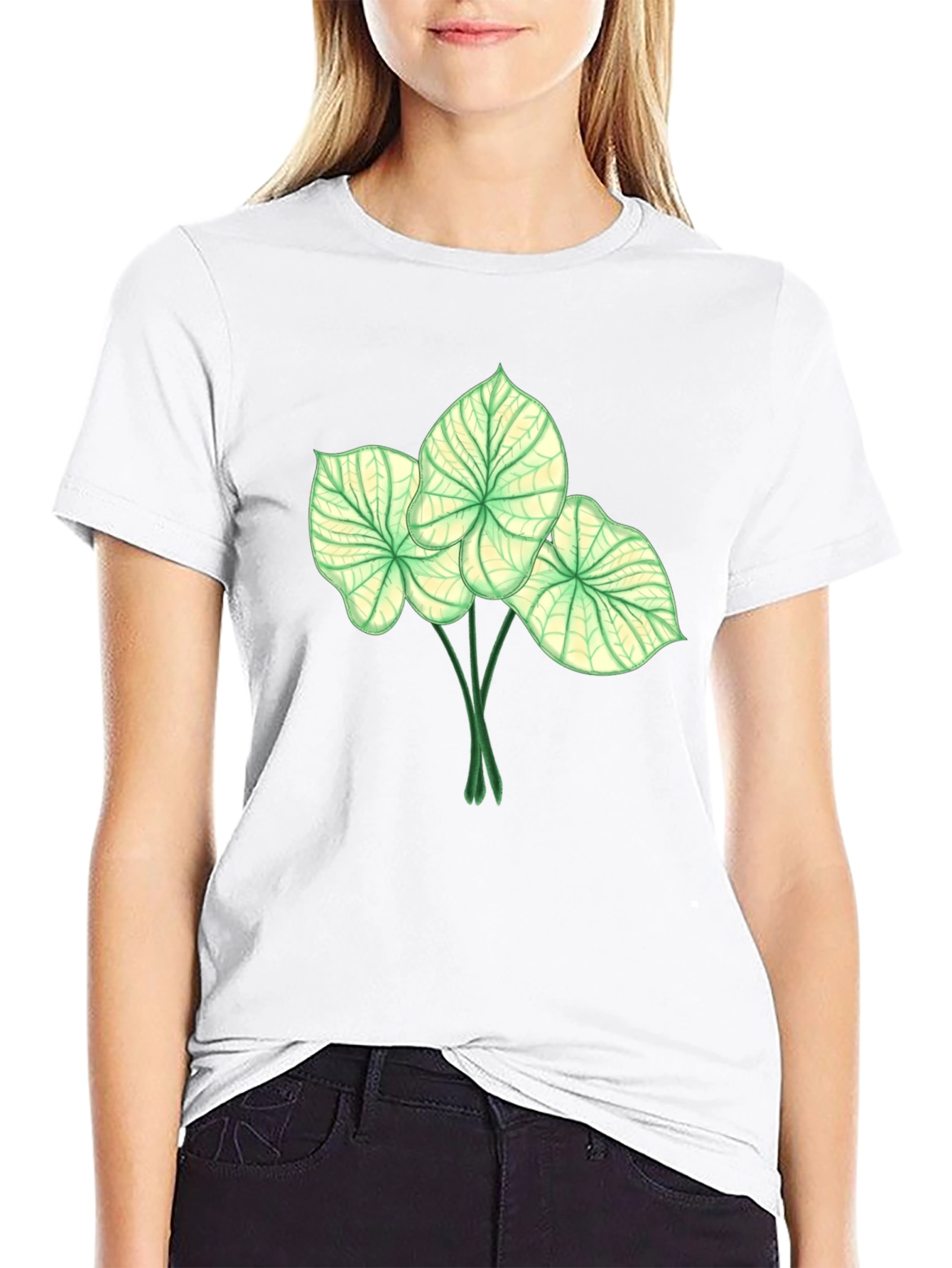 Botanical Leaf Print Black T-Shirt