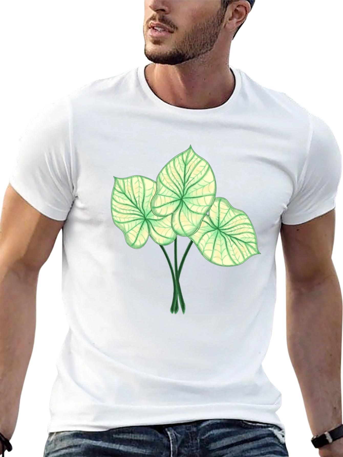 Botanical Leaf Print Black T-Shirt