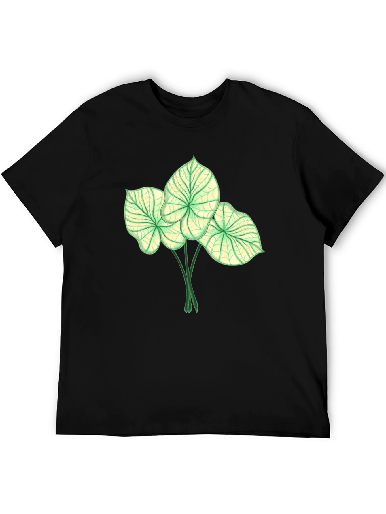 Botanical Leaf Print Black T-Shirt