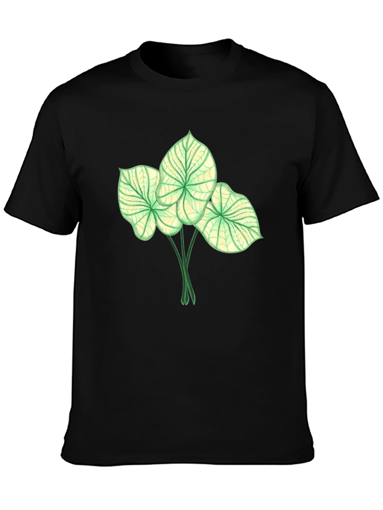 Botanical Leaf Print Black T-Shirt
