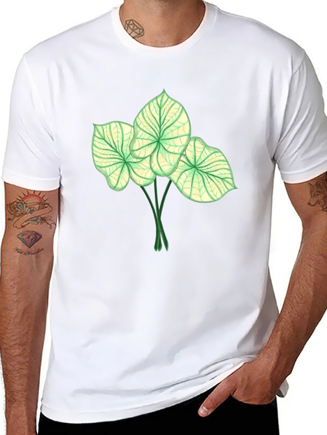 Botanical Leaf Print Black T-Shirt