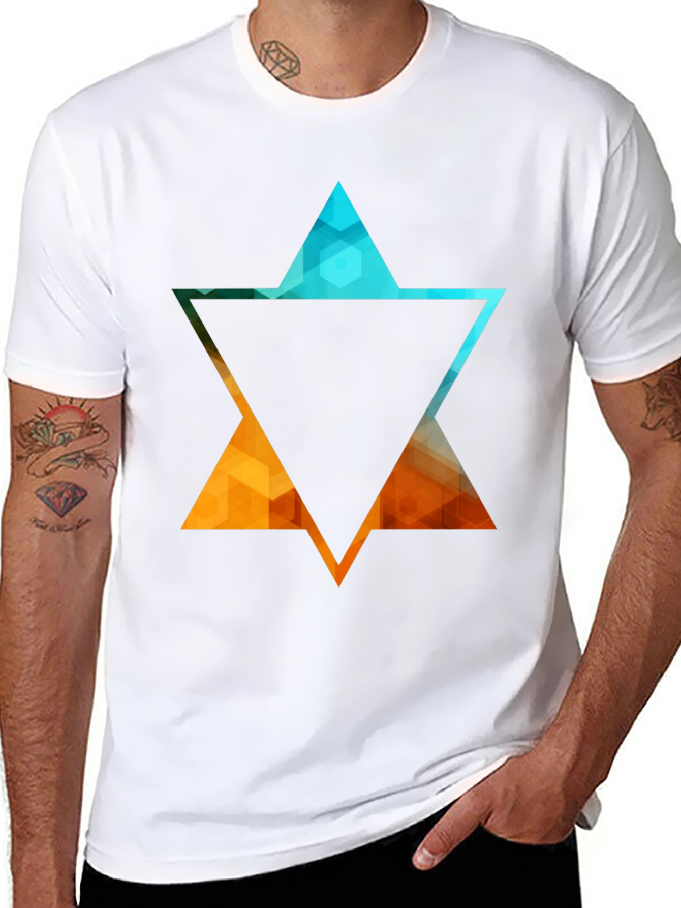 Geometric Star Graphic Tee - Stylish Black T-Shirt