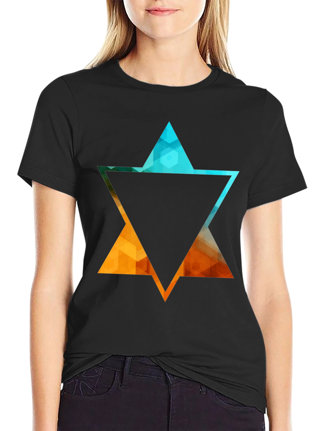 Geometric Star Graphic Tee - Stylish Black T-Shirt