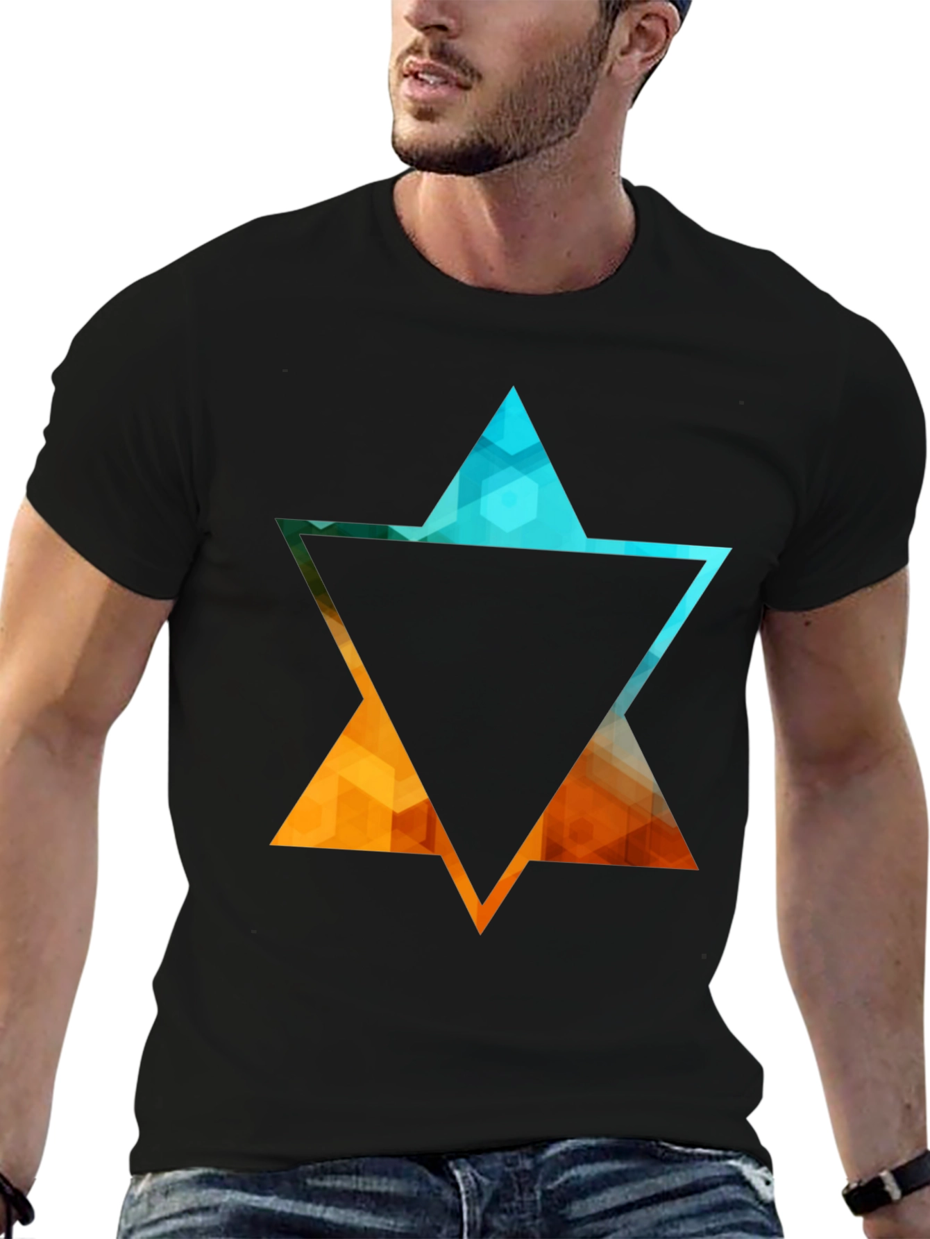Geometric Star Graphic Tee - Stylish Black T-Shirt