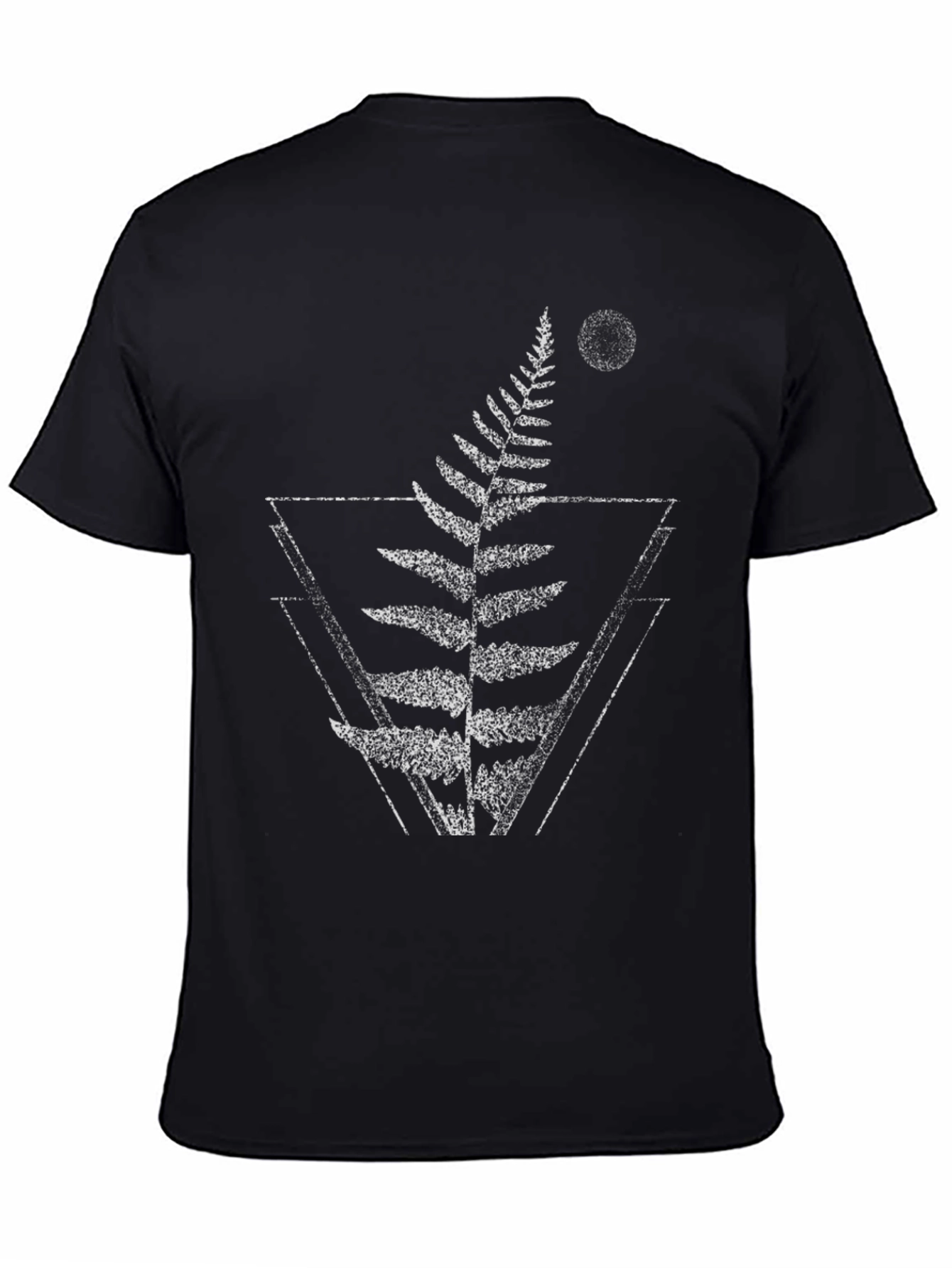 Geometric Fern Graphic T-Shirt - Trendy Black Tee