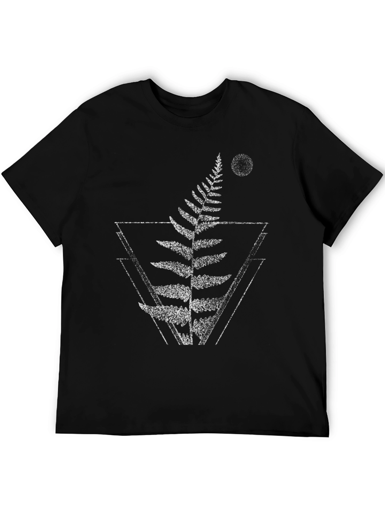 Geometric Fern Graphic T-Shirt - Trendy Black Tee