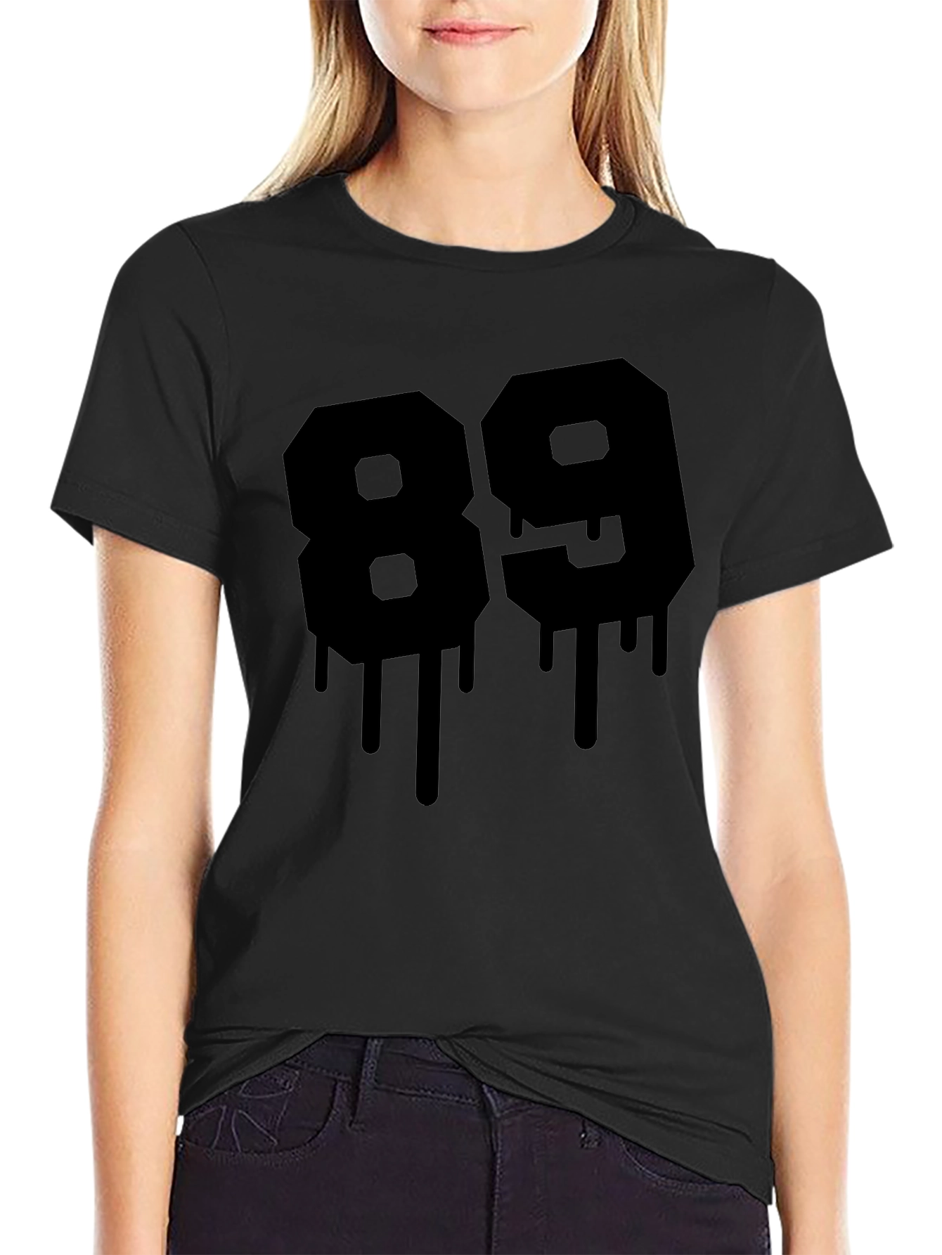 Mens Black T-Shirt with Graphic Number 89