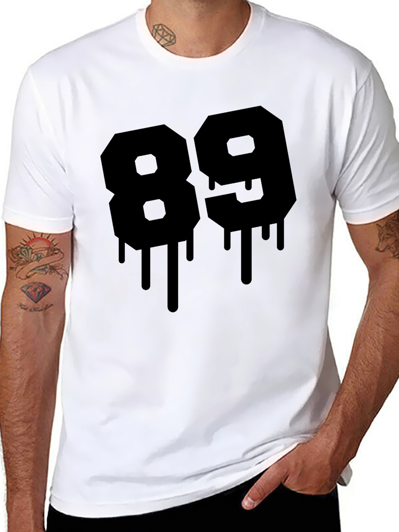 Mens Black T-Shirt with Graphic Number 89