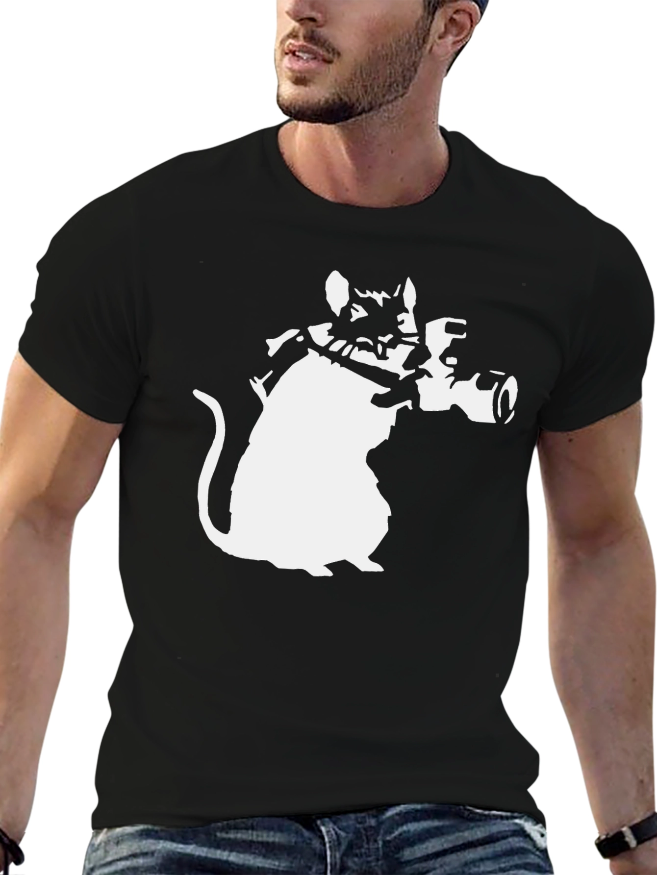 Banksy Rat Bazooka Graphic Tee - Black Cotton T-Shirt