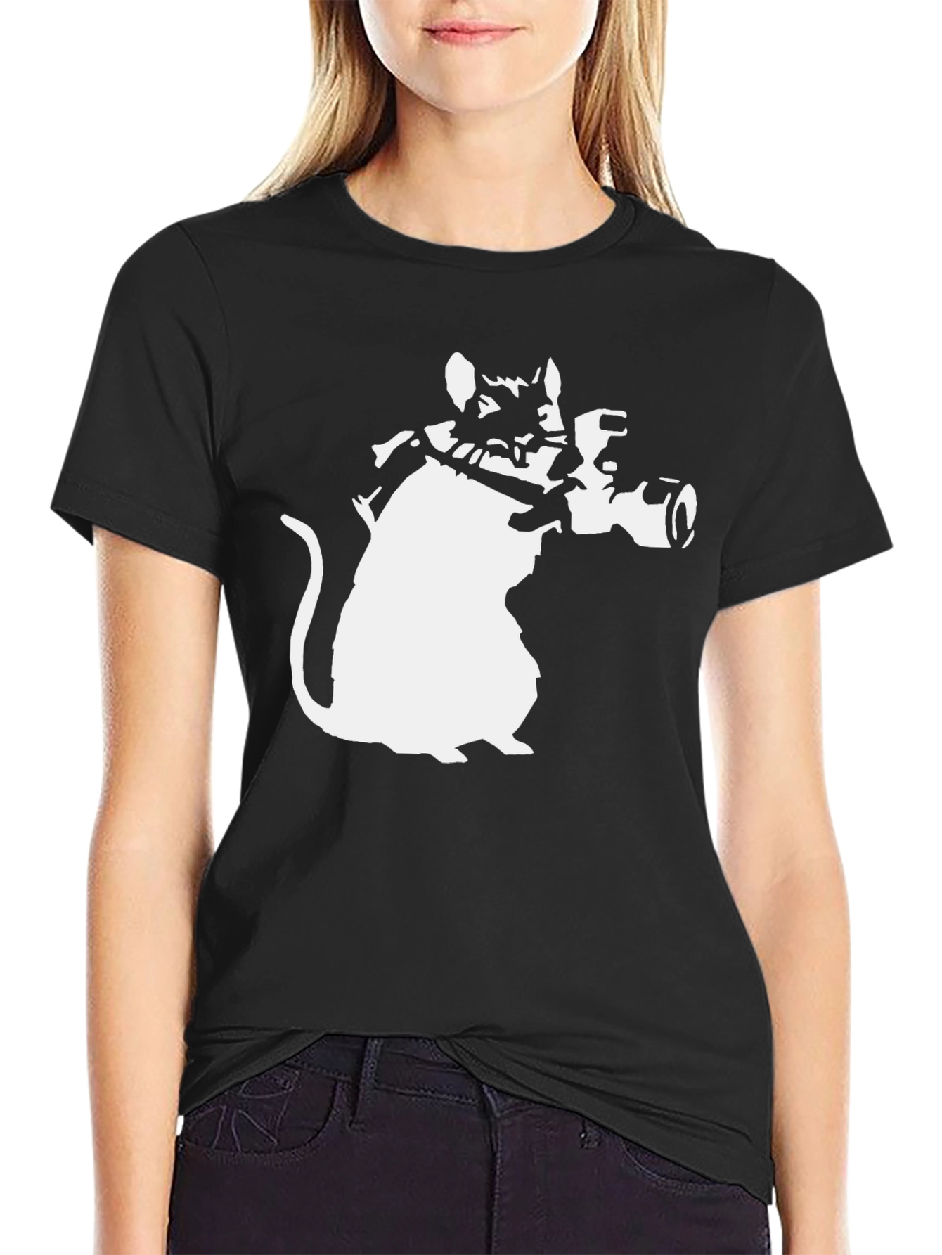 Banksy Rat Bazooka Graphic Tee - Black Cotton T-Shirt