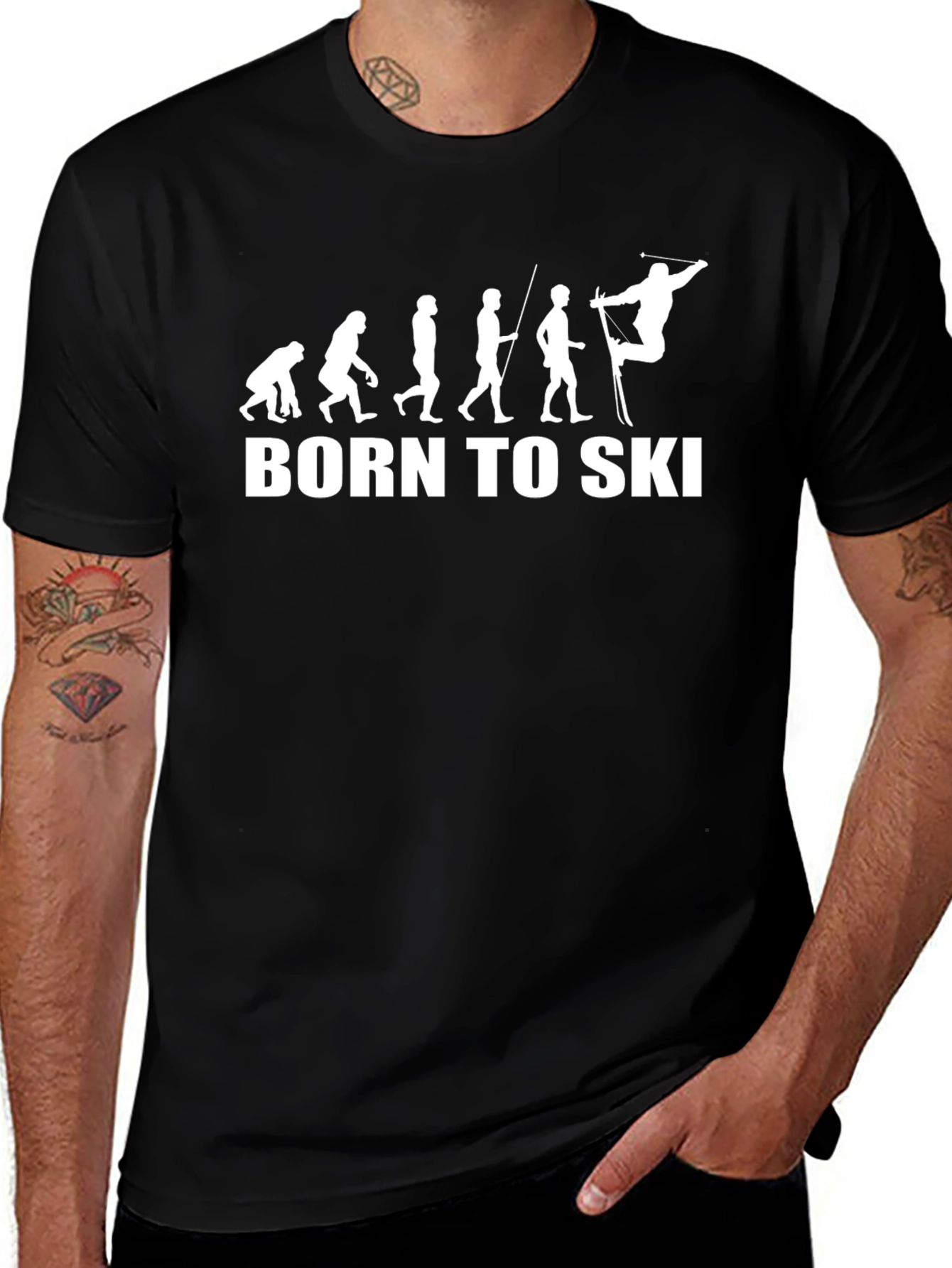 Born to Ski Evolution T-Shirt - Black Cotton