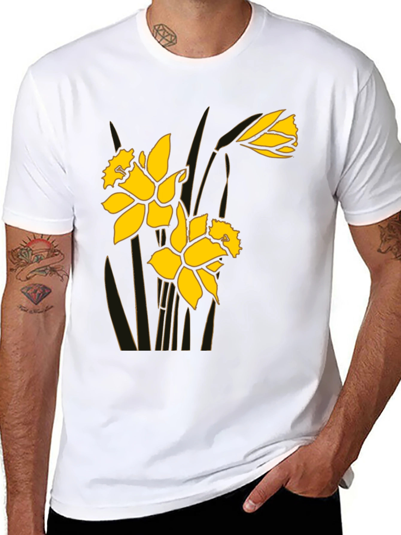 Daffodil Graphic Print Black Tee