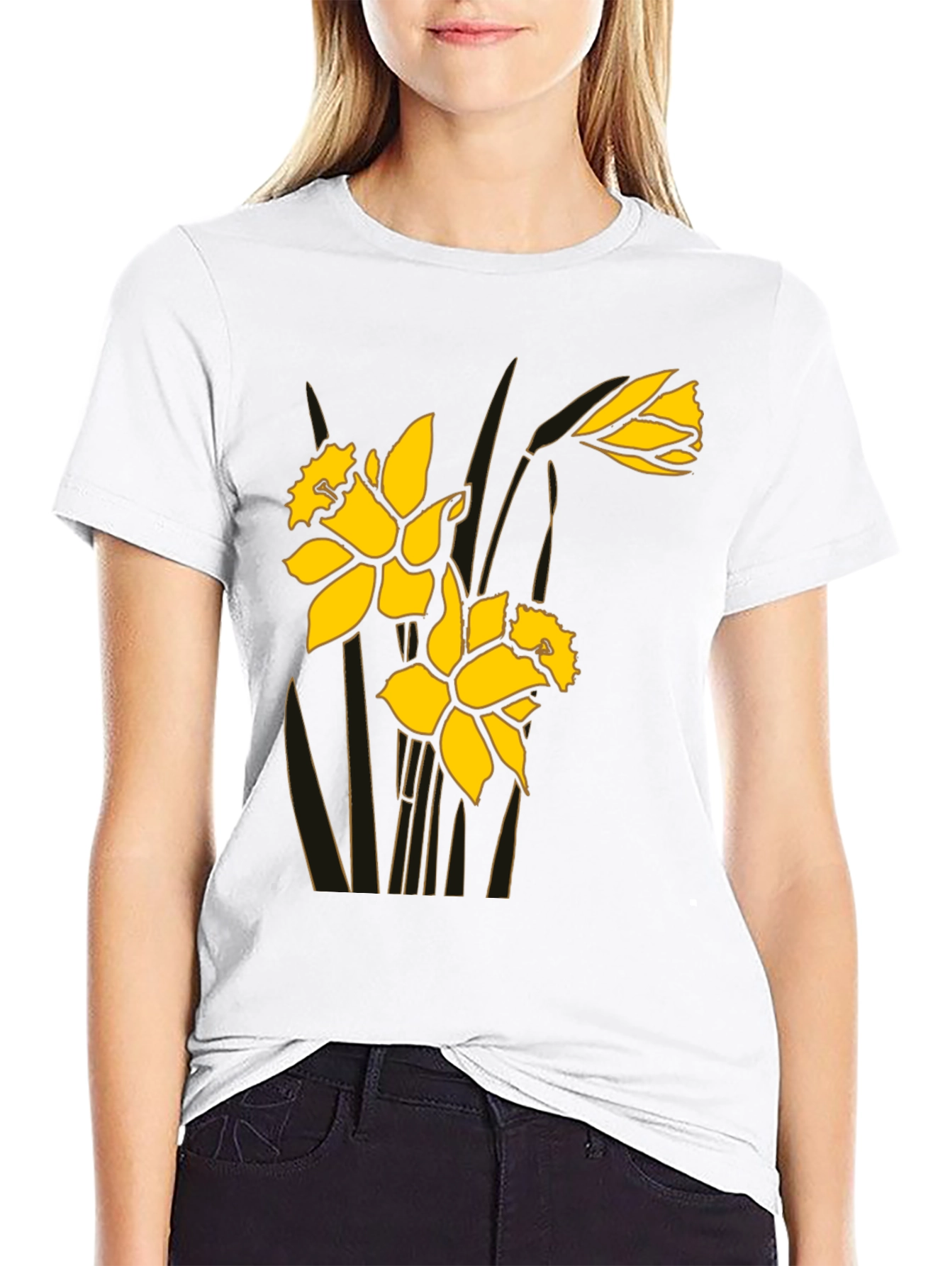 Daffodil Graphic Print Black Tee