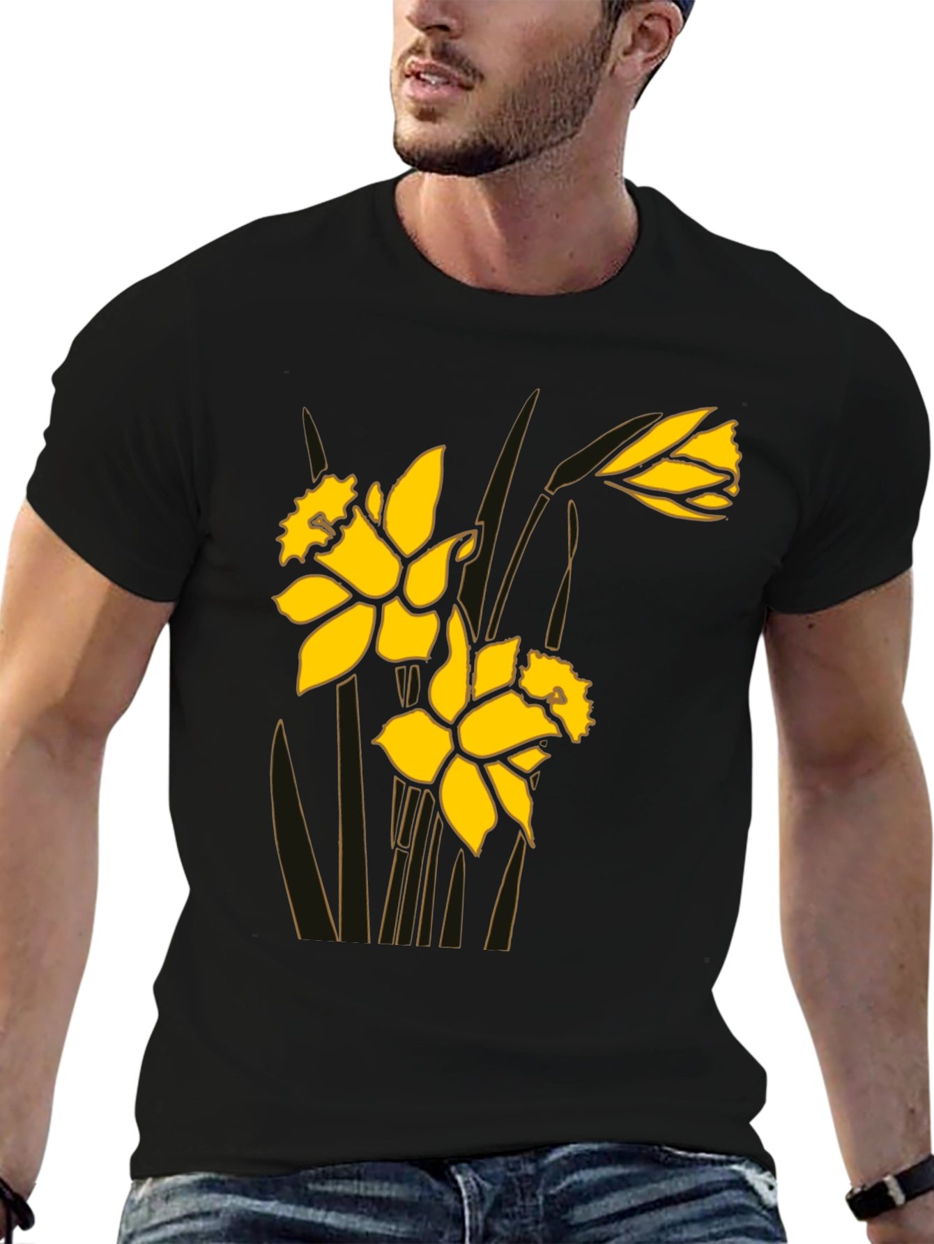 Daffodil Graphic Print Black Tee