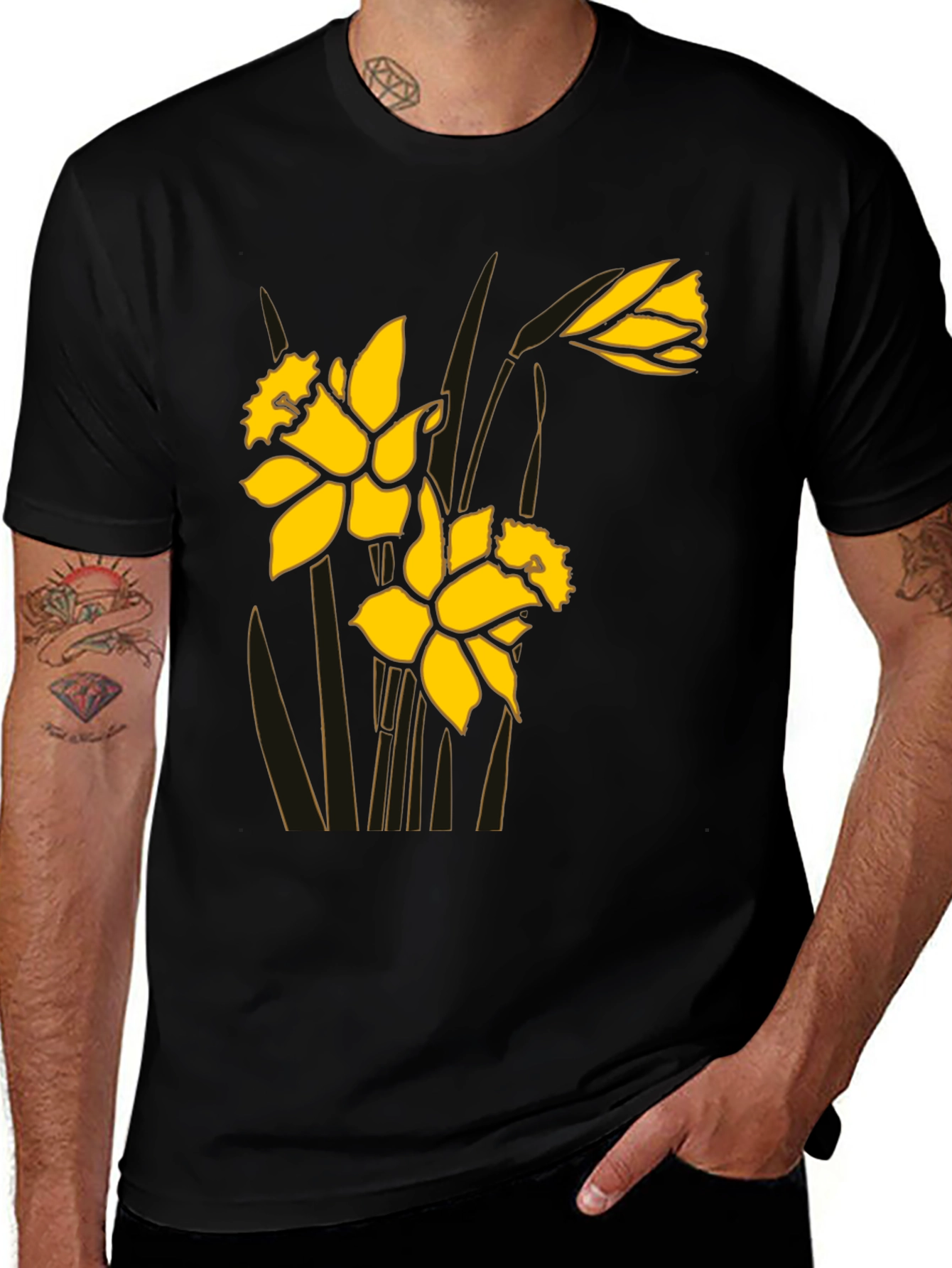Daffodil Graphic Print Black Tee