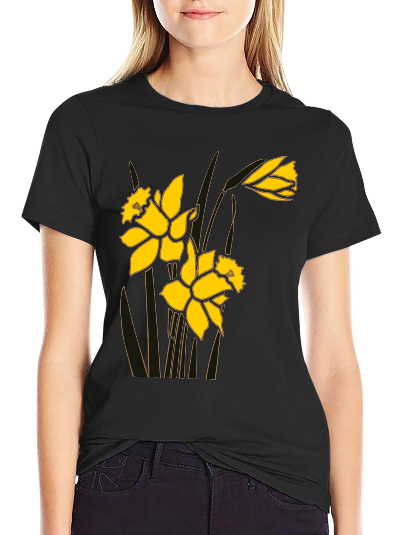 Daffodil Graphic Print Black Tee