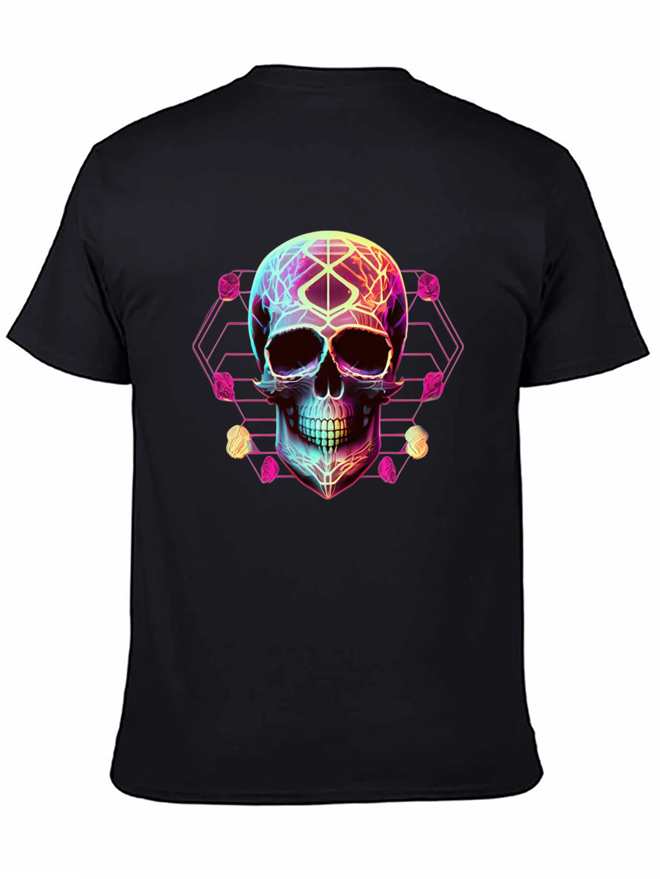 Neon Geometric Skull Graphic Tee