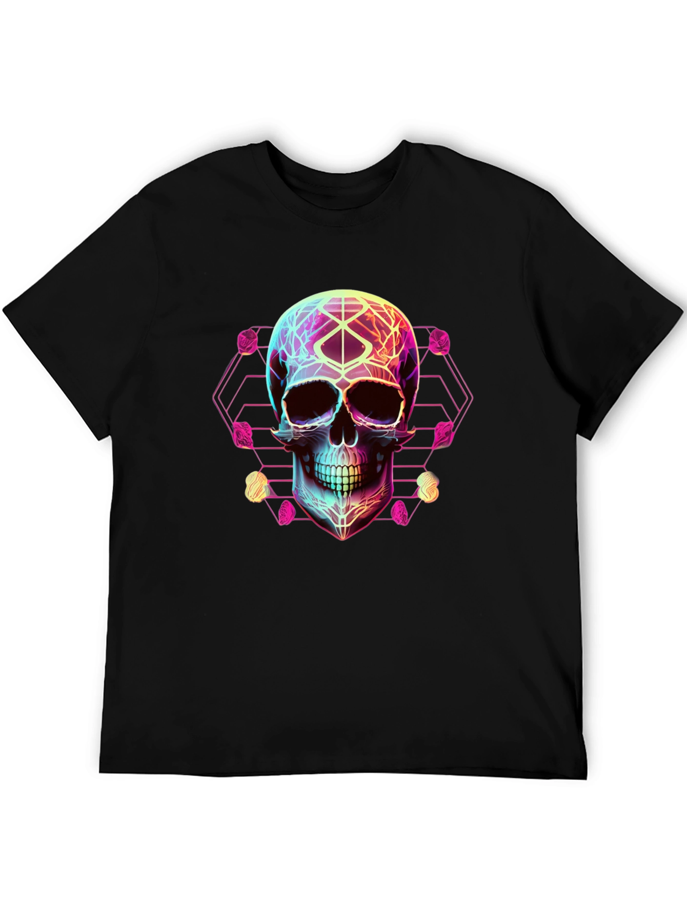Neon Geometric Skull Graphic Tee