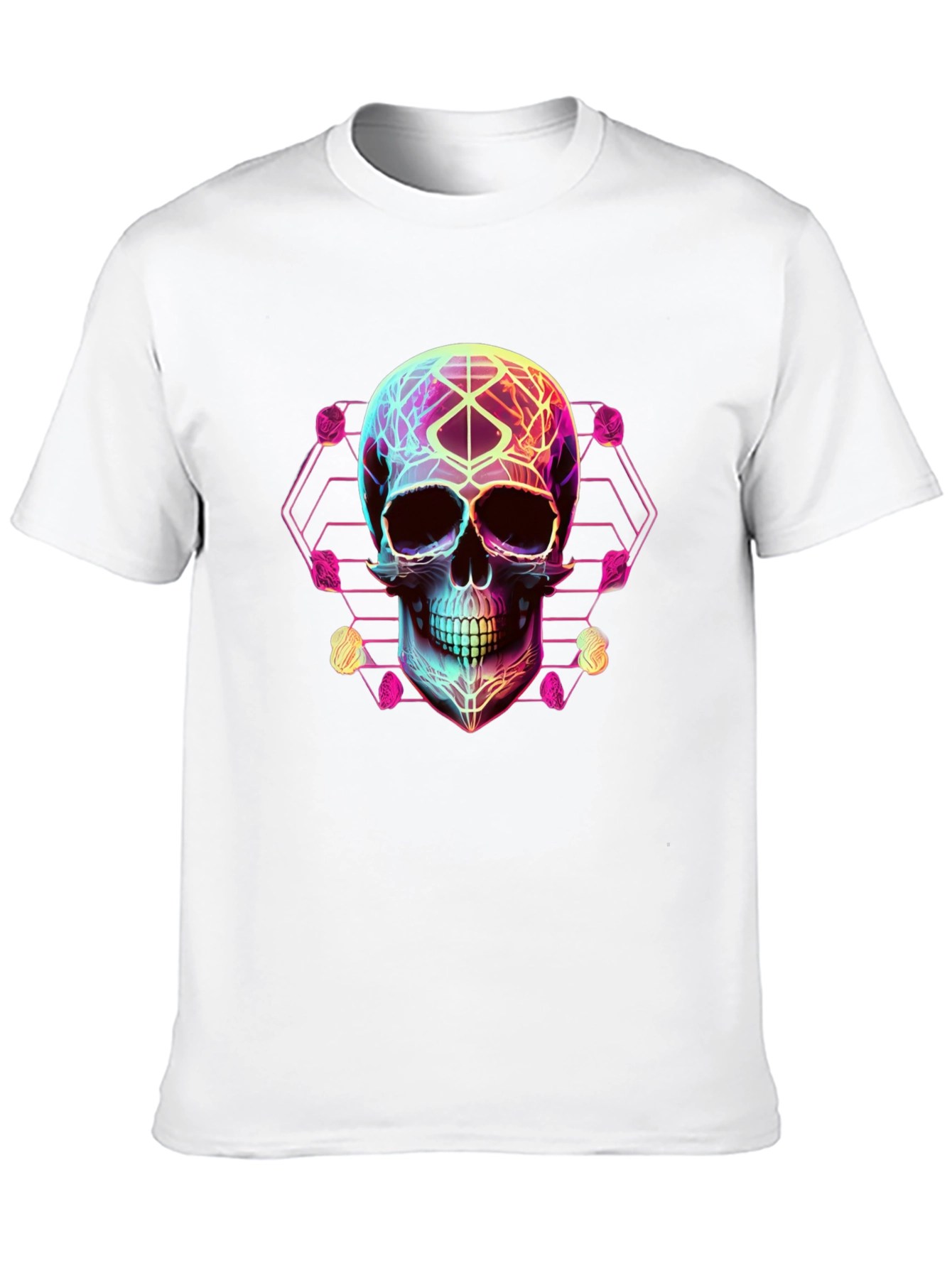 Neon Geometric Skull Graphic Tee