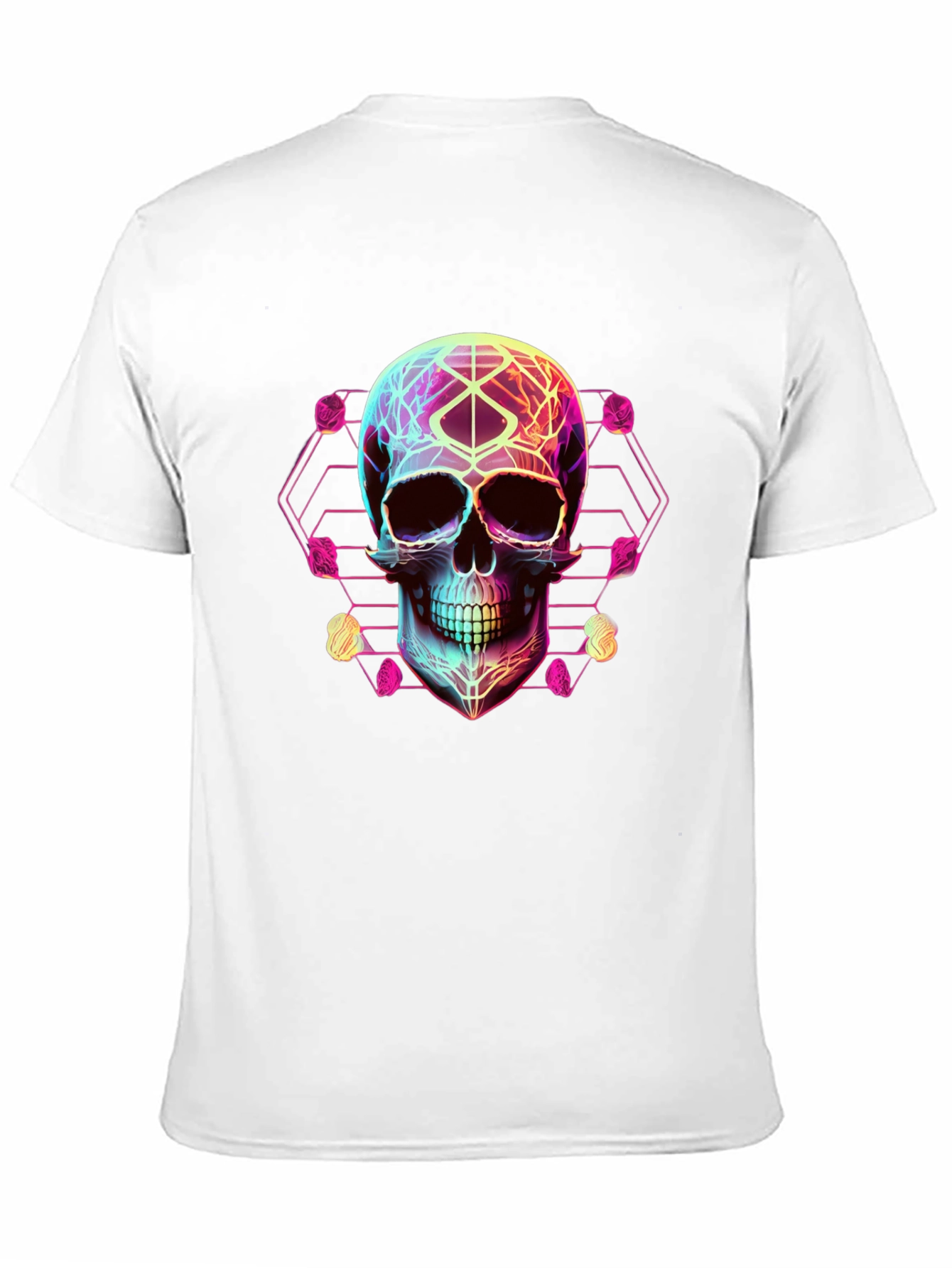 Neon Geometric Skull Graphic Tee